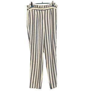 Express Pants Ankle‎ High Rise Sz 12R Striped Paperbag Waist Pockets Career